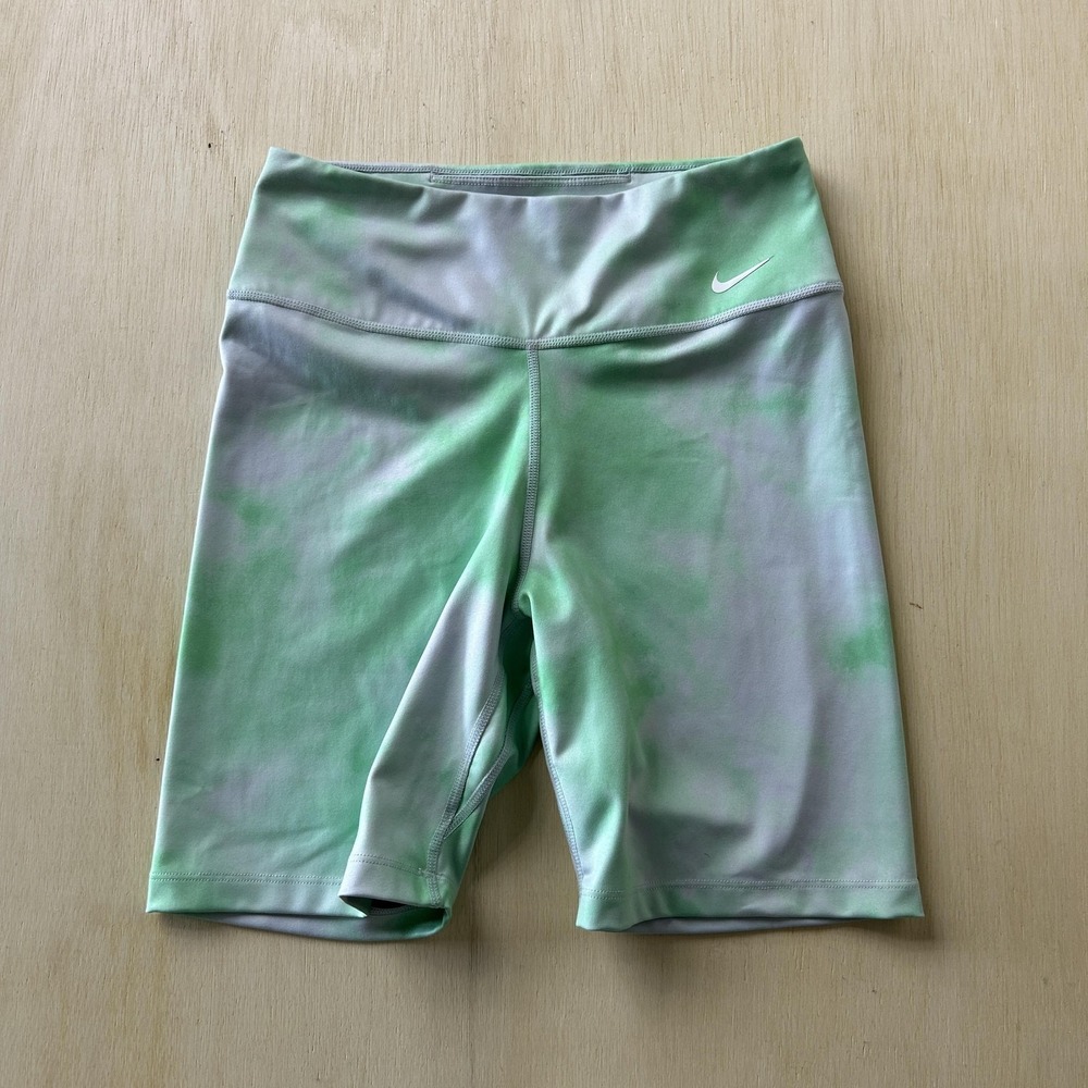 Nike Shorts Womens Small Green Biker 7" High Rise Dri-FIT Running Athletic